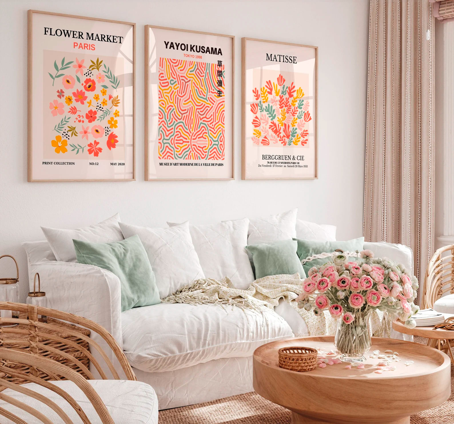 Wall Art Set of 3,Matisse Print,Flower Market Poster,Yayoi Kusama Print Set