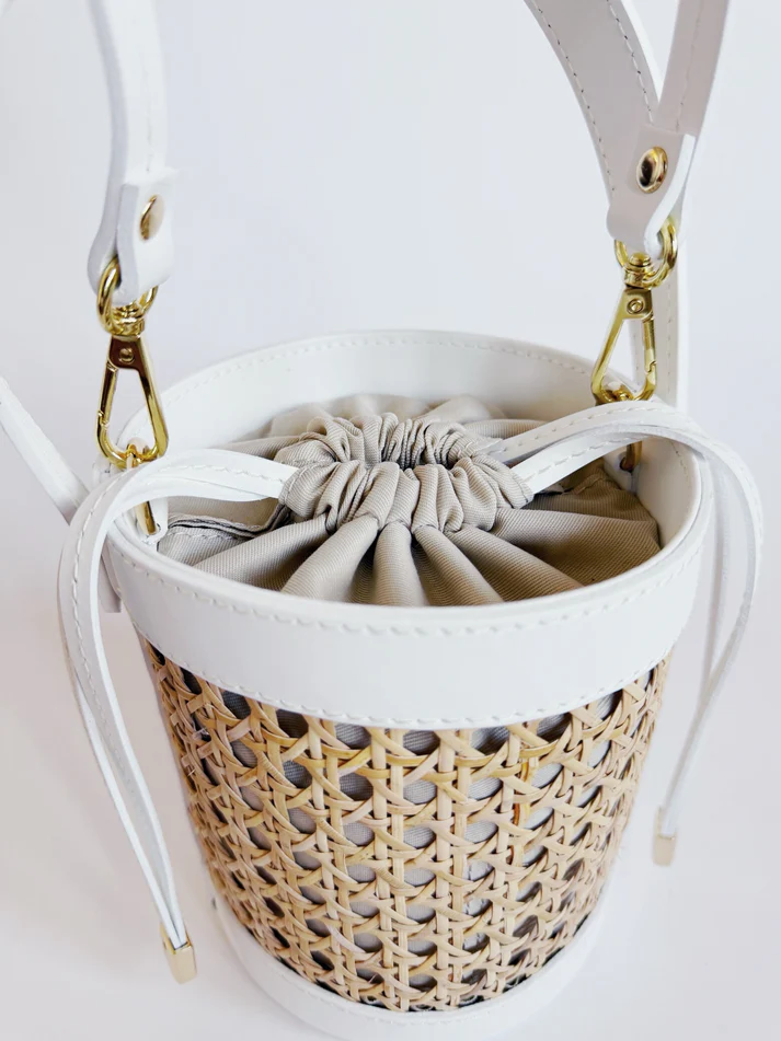 White Cane Wicker Bucket Bag - Image 4