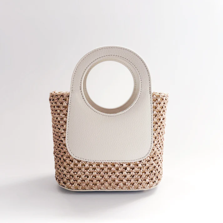 Cream Raffia Circle Mini Tote