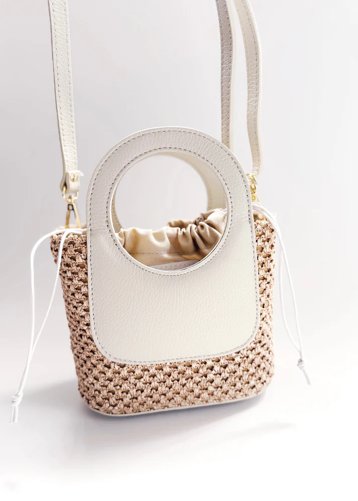 Brown Raffia Circle Mini Tote - Image 6