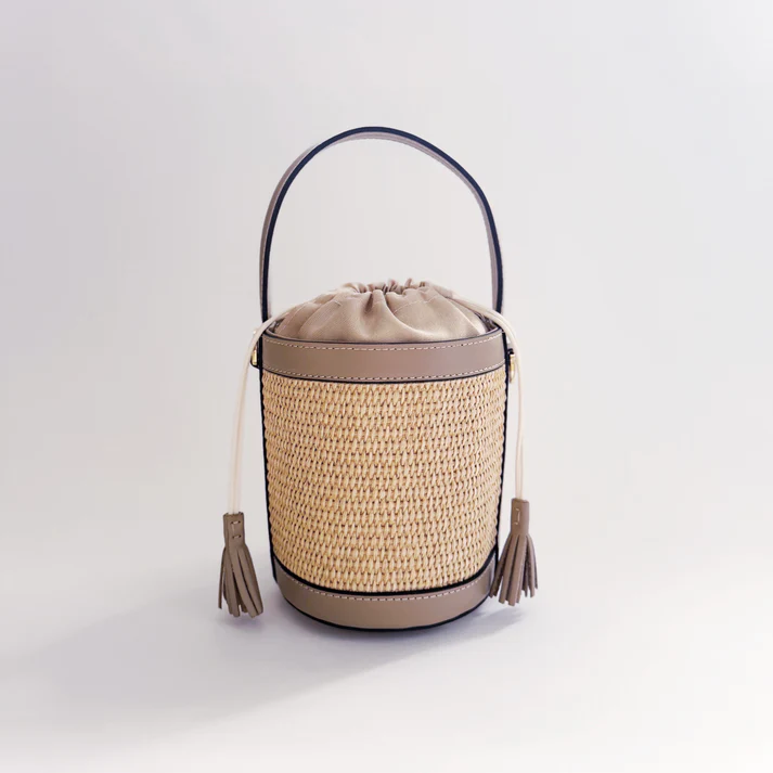 White Raffia Bucket Bag