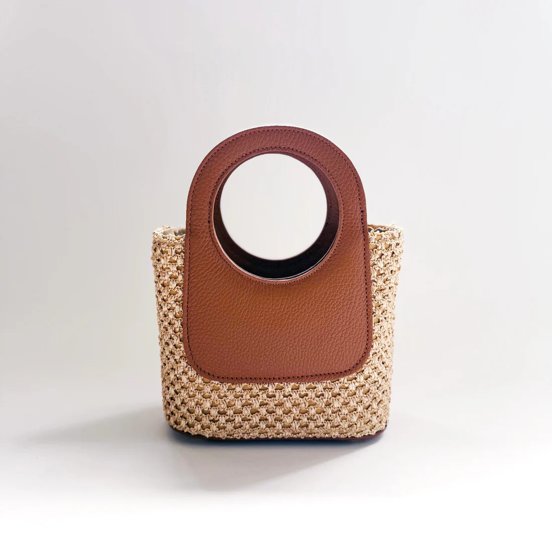 Brown Raffia Circle Mini Tote