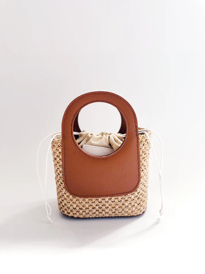 Brown Raffia Circle Mini Tote - Image 4