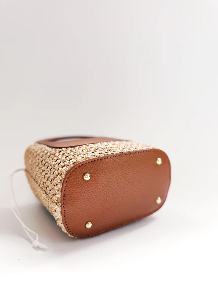 Brown Raffia Circle Mini Tote - Image 3