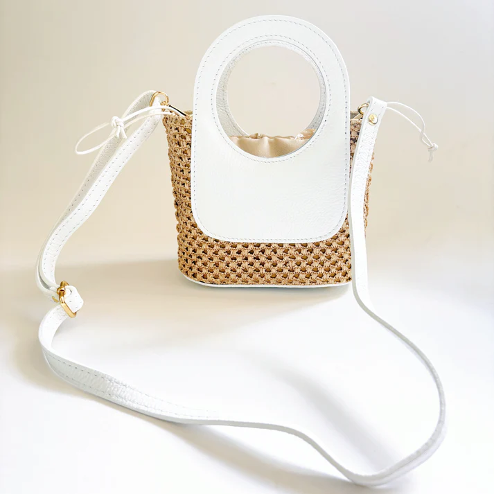 White Raffia Circle Mini Tote - Image 4