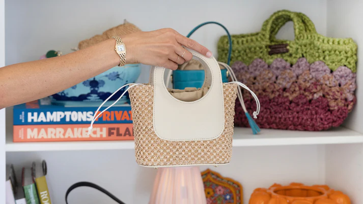 Powder Blue Raffia Circle Mini Tote - Image 9