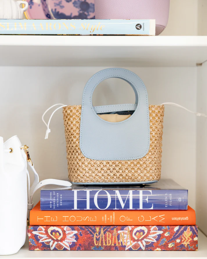 Powder Blue Raffia Circle Mini Tote - Image 4